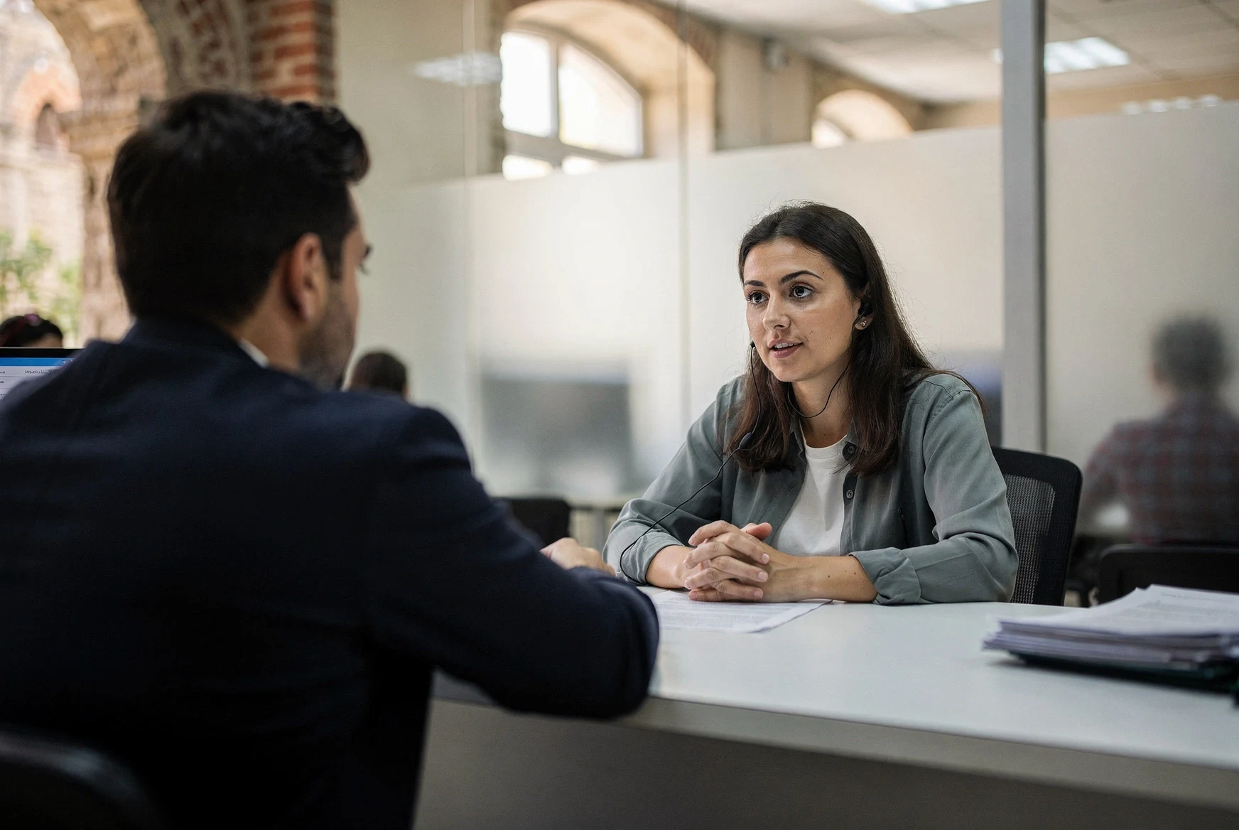 Consultation at a service desk for official paperwork