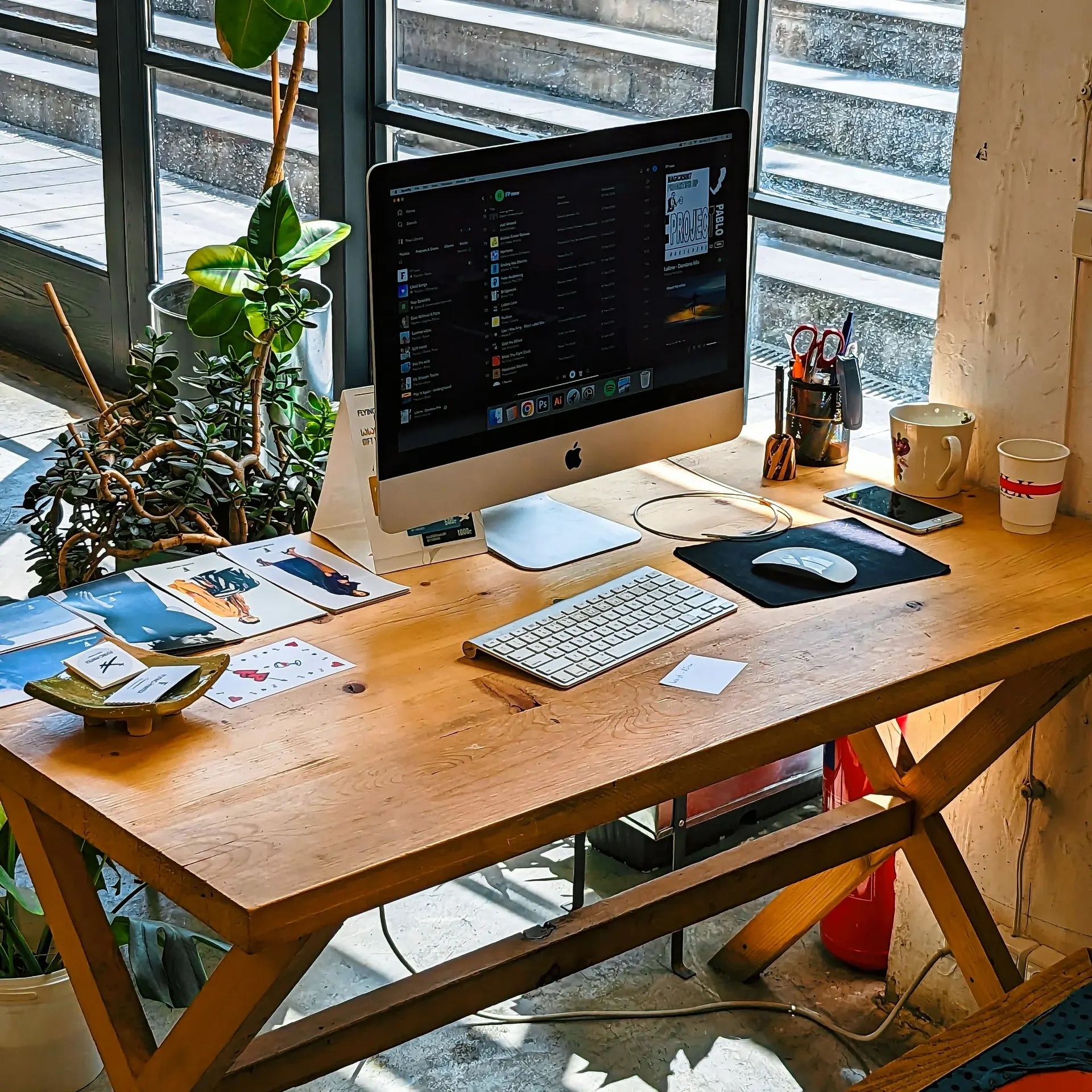 Modern coworking space in Tbilisi with natural light and exposed brick