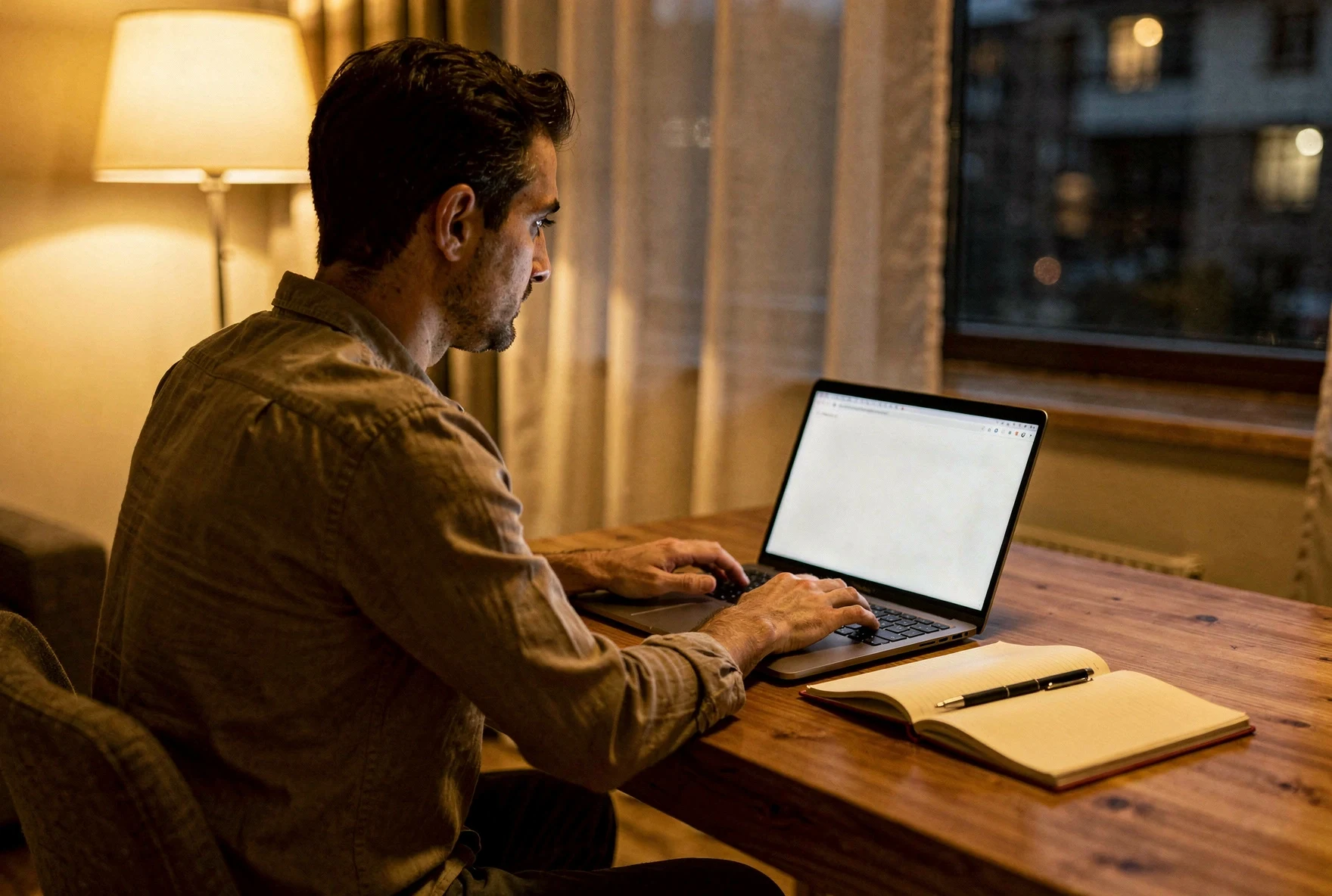Professional taking a laptop video call at home while reviewing a checklist