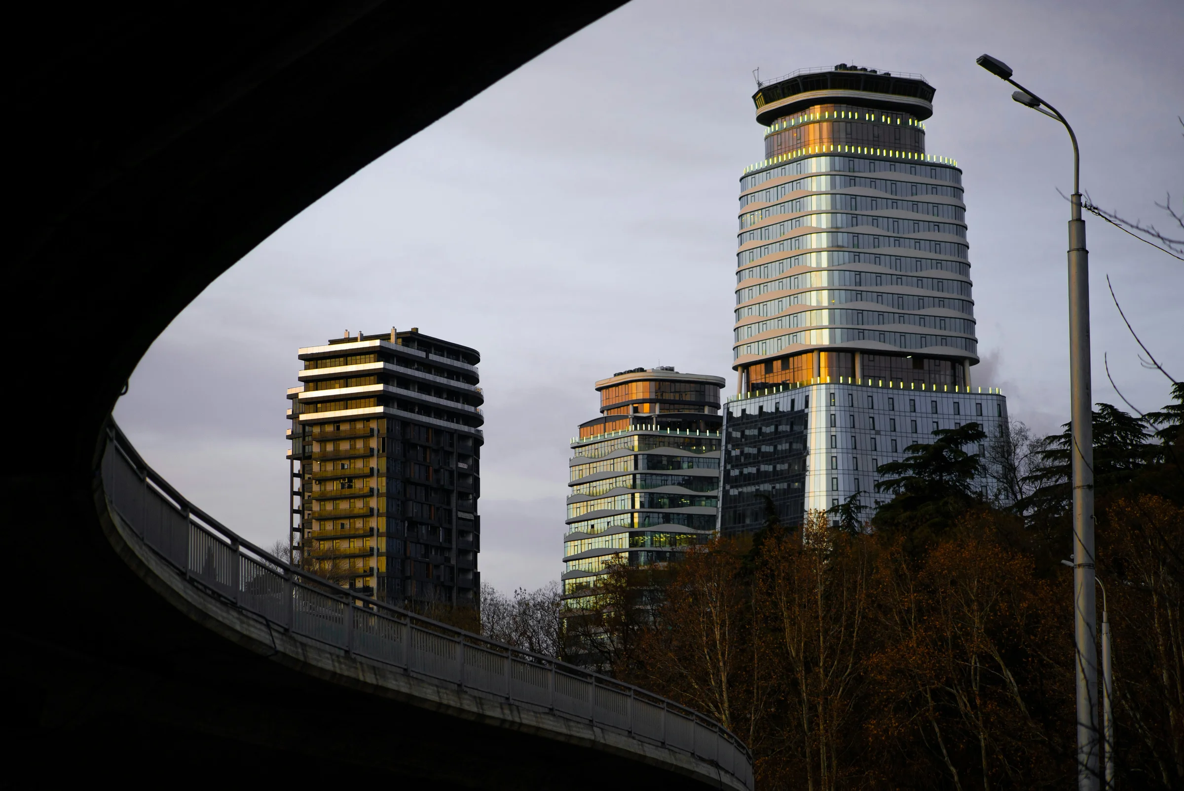 Modern glass towers in Tbilisi's business district